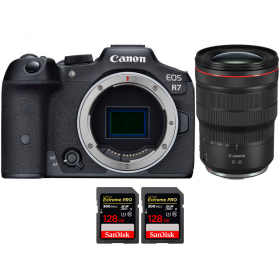 Canon EOS R7 + RF 15-35mm F2.8 L IS USM + 2 SanDis - Box contents