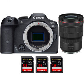 Canon EOS R7 + RF 15-35mm F2.8 L IS USM + 3 SanDis - Box contents