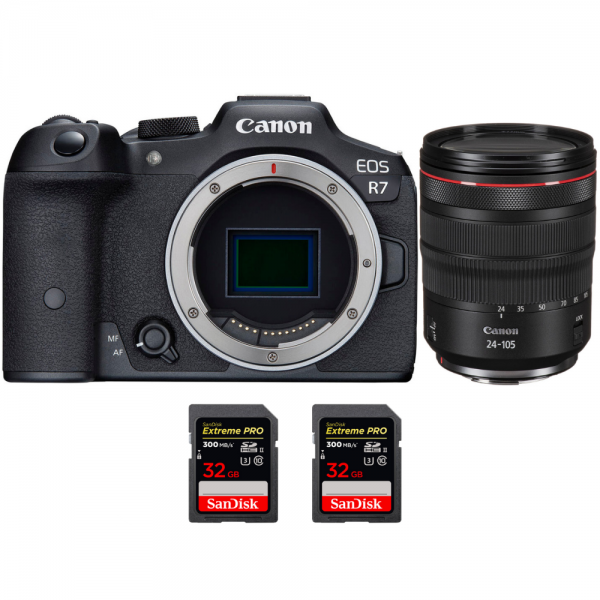 Canon EOS R7 + RF 24-105mm F4 L IS USM + 2 SanDisk 32GB Extreme PRO UHS-II SDXC 300 MB/s - Cámara mirrorless|MCZ DIRECT