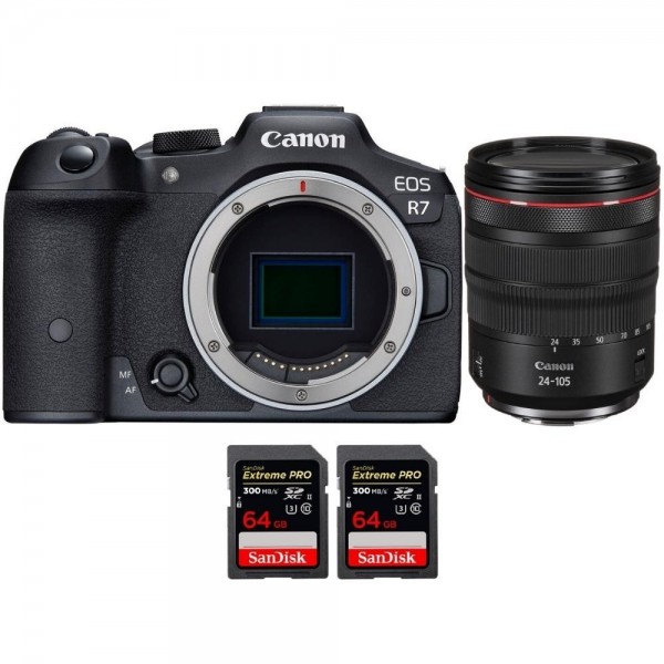 Canon EOS R7 + RF 24-105mm F4 L IS USM + 2 SanDisk 64GB Extreme PRO UHS-II SDXC 300 MB/s - Cámara mirrorless|MCZ DIRECT