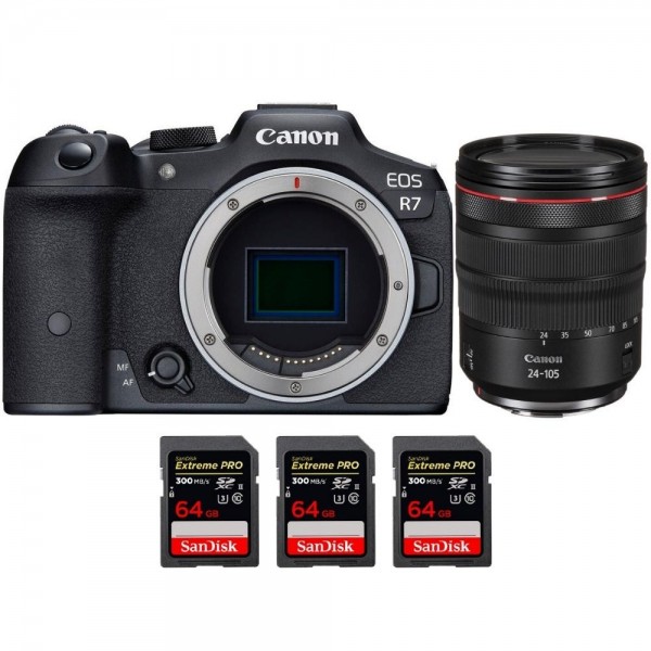 Canon EOS R7 + RF 24-105mm F4 L IS USM + 3 SanDisk 64GB Extreme PRO UHS-II SDXC 300 MB/s|MCZ DIRECT