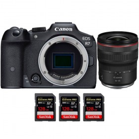 Canon EOS R7 + RF 14-35mm F4 L IS USM + 3 SanDisk  - Box contents