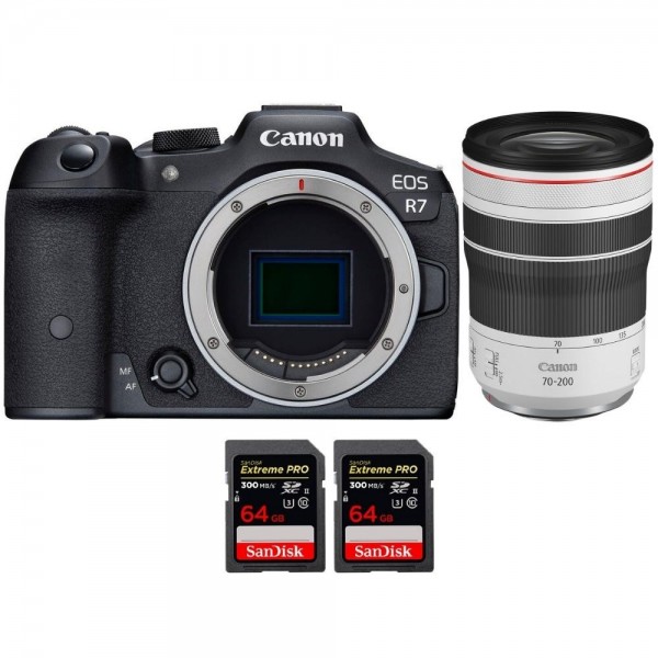 Canon EOS R7 + 1 SanDisk 64GB Extreme PRO UHS-II SDXC 300 MB/s + 3 Canon  LP-E6NH - Mirrorless APS-C camera