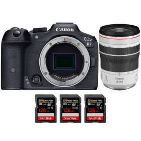 Canon EOS R7 + RF 70-200mm F4 L IS USM + 3 SanDisk - Box contents