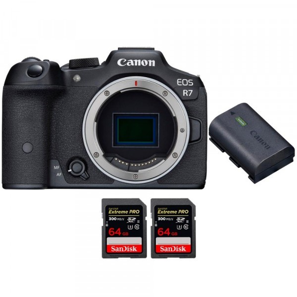 Canon EOS R7 + Canon LP-E6NH + 2 SanDisk 64GB Extreme PRO UHS-II SDXC 300 MB/s - Cámara mirrorless-1