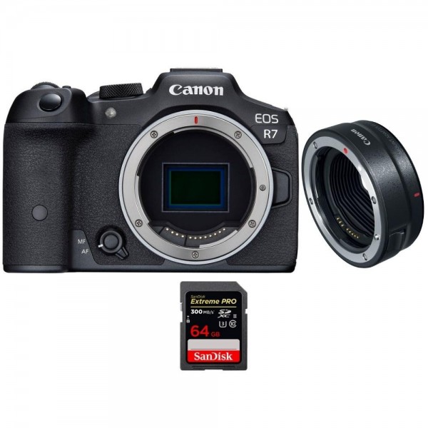 Canon EOS R7 + EF-EOS R + 1 SanDisk 64GB Extreme PRO UHS-II SDXC 300 MB/s - Mirrorless APS-C camera-1