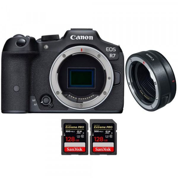 Canon EOS R7 + EF-EOS R + 2 SanDisk 128GB Extreme PRO UHS-II SDXC 300 MB/s - Cámara mirrorless-1