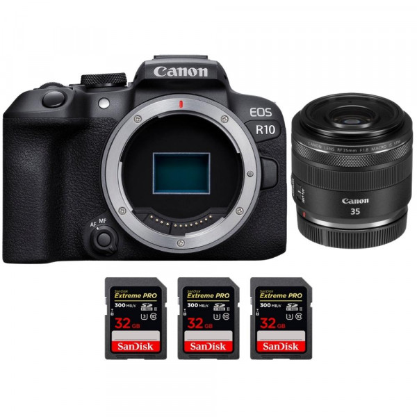 Canon EOS R10 + RF 35mm F1.8 IS Macro STM + 3 SanDisk 32GB Extreme PRO UHS-II SDXC 300 MB/s - Appareil Photo Hybride APS-C-1