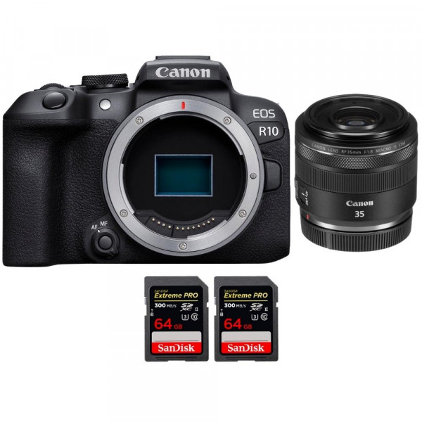 Canon EOS R10 + RF 35mm F1.8 IS Macro STM + 2 SanDisk 64GB Extreme PRO UHS-II SDXC 300 MB/s - Appareil Photo Hybride APS-C-1