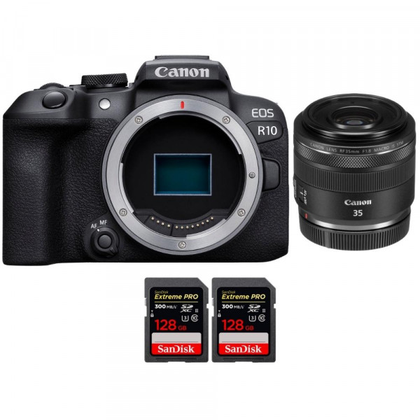 Canon EOS R10 + RF 35mm F1.8 IS Macro STM + 2 SanDisk 128GB Extreme PRO UHS-II SDXC 300 MB/s - Appareil Photo Hybride APS-C-1