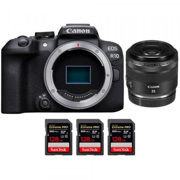 Canon EOS R10 + RF 35mm F1.8 IS Macro STM + 3 SanDisk 128GB Extreme PRO UHS-II SDXC 300 MB/s - Appareil Photo Hybride APS-C-1