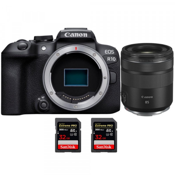 Canon EOS R10 + RF 85mm F2 Macro IS STM + 2 SanDisk 32GB Extreme PRO UHS-II SDXC 300 MB/s - Cámara evil APS-C-1