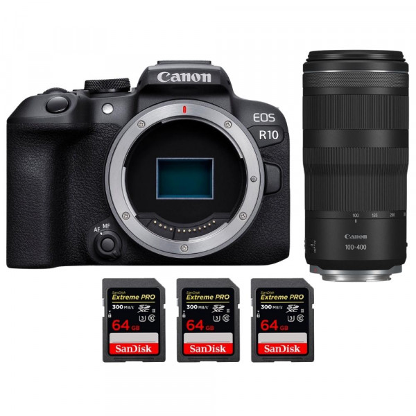 Canon EOS R10 + RF 100-400mm F5.6-8 IS USM + 3 SanDisk 64GB Extreme PRO UHS-II SDXC 300 MB/s - Appareil Photo Hybride APS-C-1
