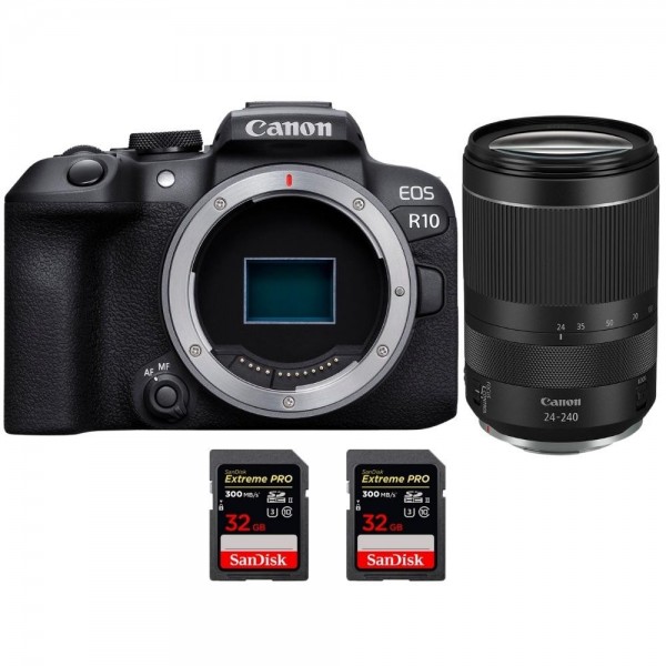 Canon EOS R10 + RF 24-240mm F4-6.3 IS USM + 2 SanDisk 32GB Extreme PRO UHS-II SDXC 300 MB/s - Appareil Photo Hybride APS-C|MCZ DIRECT