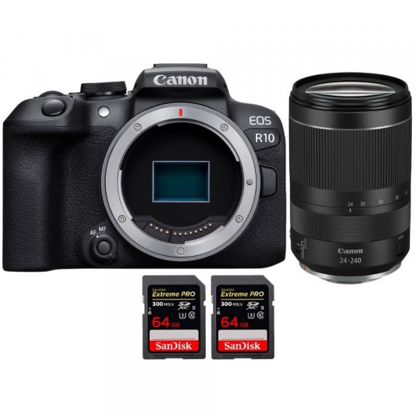 Canon EOS R10 + RF 24-240mm F4-6.3 IS USM + 2 SanDisk 64GB Extreme PRO UHS-II SDXC 300 MB/s-1