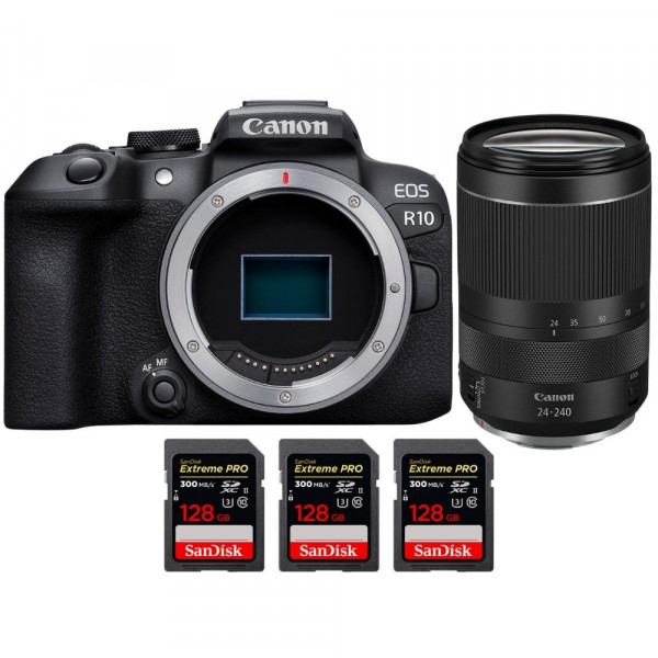 Canon EOS R10 + RF 24-240mm F4-6.3 IS USM + 3 SanDisk 128GB Extreme PRO UHS-II SDXC 300 MB/s - Appareil Photo Hybride APS-C-1