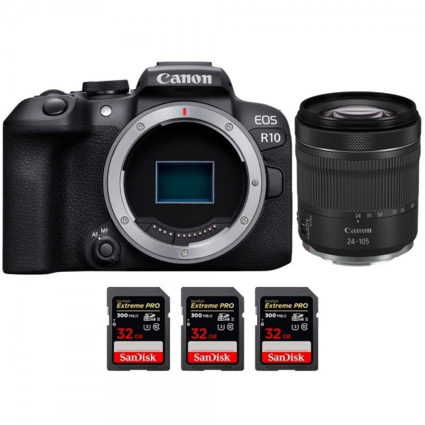 Canon EOS R10 + RF 24-105mm F4-7.1 IS STM + 3 SanDisk 32GB Extreme PRO UHS-II SDXC 300 MB/s - Appareil Photo Hybride APS-C-1