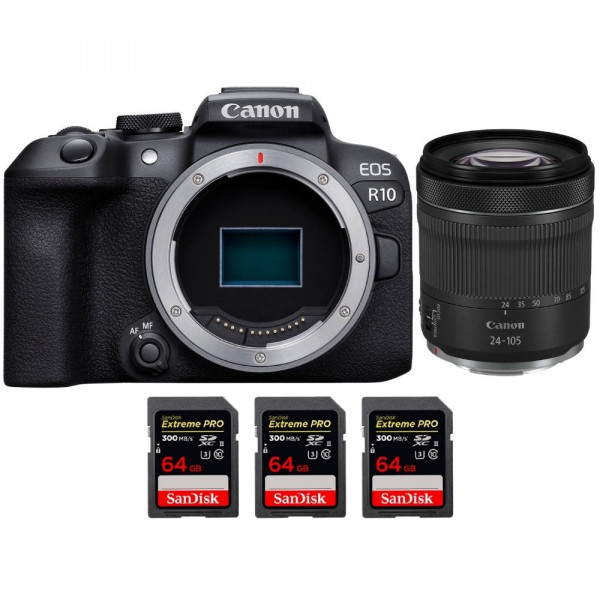 Canon EOS R10 + RF 24-105mm F4-7.1 IS STM + 3 SanDisk 64GB Extreme PRO UHS-II SDXC 300 MB/s - Appareil Photo Hybride APS-C-1