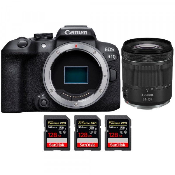 Canon EOS R10 + RF 24-105mm F4-7.1 IS STM + 3 SanDisk 128GB Extreme PRO UHS-II SDXC 300 MB/s - Cámara evil APS-C-1