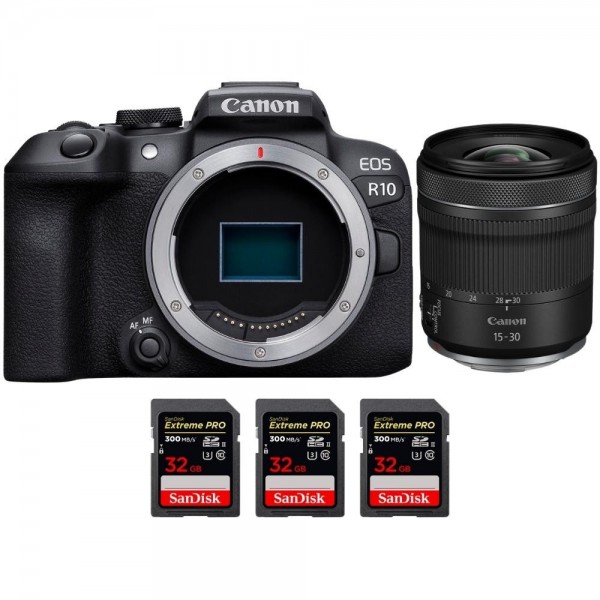 Canon EOS R10 + RF 15-30mm F4.5-6.3 IS STM + 3 SanDisk 32GB Extreme PRO UHS-II SDXC 300 MB/s - Appareil Photo Hybride APS-C-1