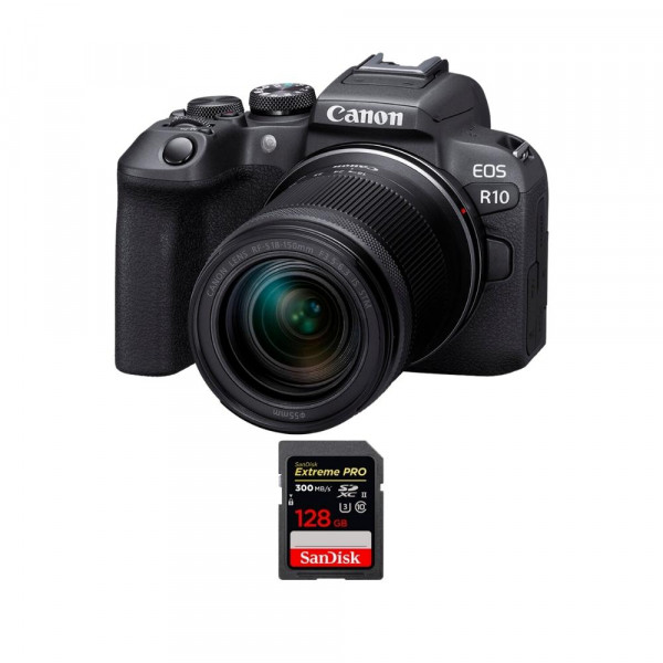 Canon EOS R10 + RF-S 18-150mm F4.5-6.3 IS STM + 1 SanDisk 128GB Extreme PRO UHS-II SDXC 300 MB/s - Appareil Photo Hybride APS-C-