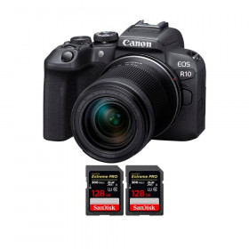 Canon EOS R10 + RF-S 18-150mm F4.5-6.3 IS STM + 2 SanDisk 128GB Extreme PRO UHS-II SDXC 300 MB/s - Appareil Photo Hybride APS-C-