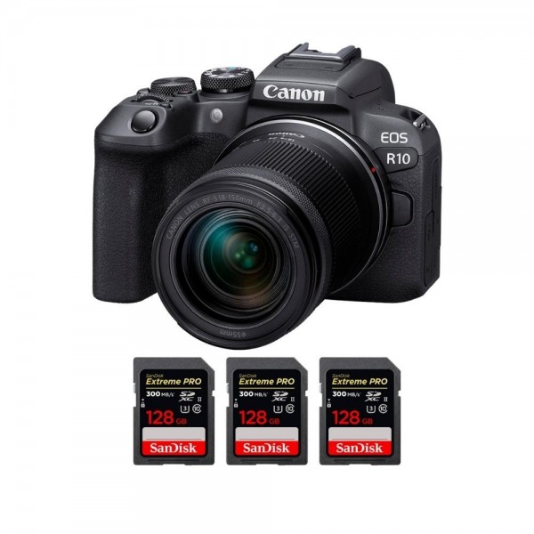 Canon EOS R10 + RF-S 18-150mm F4.5-6.3 IS STM + 3 SanDisk 128GB Extreme PRO UHS-II SDXC 300 MB/s - Cámara evil APS-C-1