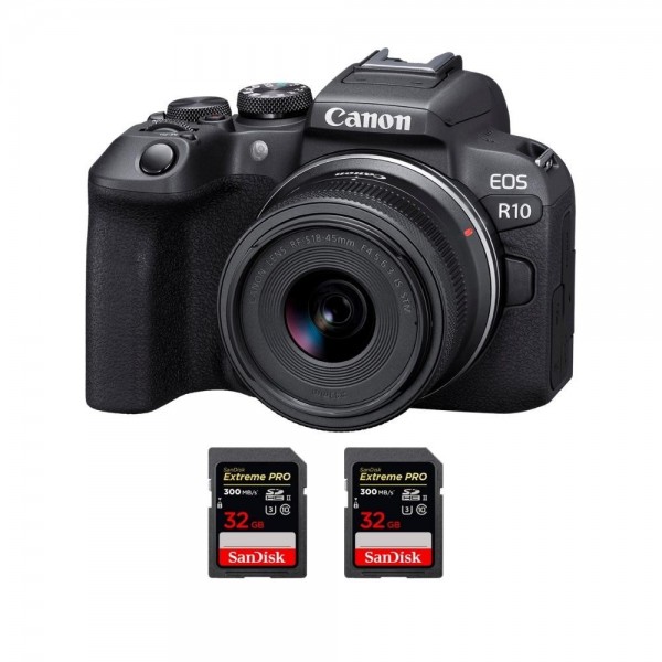 Canon EOS R10 + RF-S 18-45mm F4.5-6.3 IS STM + 2 SanDisk 32GB Extreme PRO UHS-II SDXC 300 MB/s APS-C|MCZ DIRECT