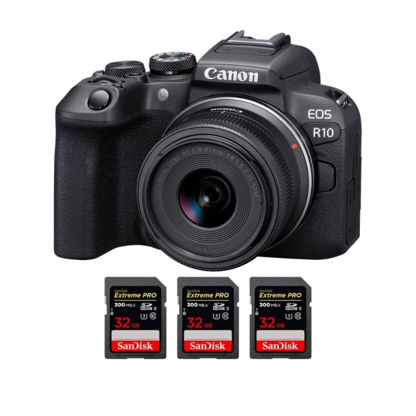Canon EOS R10 + RF-S 18-45mm F4.5-6.3 IS STM + 3 SanDisk 32GB Extreme PRO UHS-II SDXC 300 MB/s-1