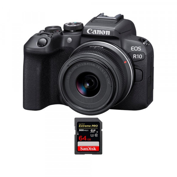 Canon EOS R10 + RF-S 18-45mm F4.5-6.3 IS STM + 1 SanDisk 64GB Extreme PRO UHS-II SDXC 300 MB/s - Appareil Photo Hybride APS-C-1