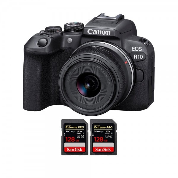 Canon EOS R10 + RF-S 18-45mm F4.5-6.3 IS STM + 2 SanDisk 128GB Extreme PRO UHS-II SDXC 300 MB/s - Appareil Photo Hybride APS-C|MCZ DIRECT