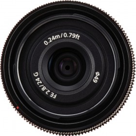 Sony FE 24mm F2.8 G lens front view with 49mm filter thread