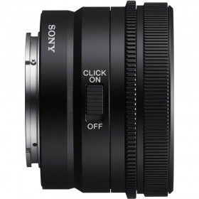 Sony FE 24mm F2.8 G lens showcasing focus and control switch, ideal for full-frame sensors