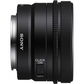 Sony FE 24mm F2.8 G lens side view with focus and aperture rings