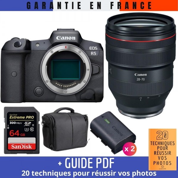 Canon R5 + RF 28-70mm F2L USM + SanDisk 64GB UHS-II SDXC 300 MB/s + 2 Canon LP-E6NH + Sac - Appareil Photo Professionnel-2