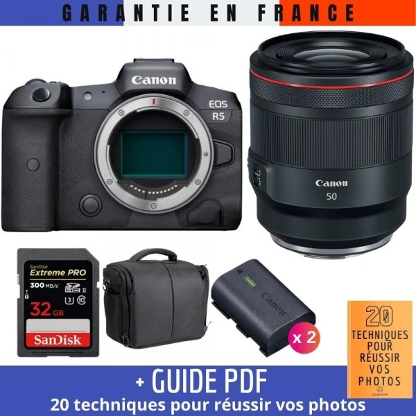 Canon EOS R5 + RF 50mm f/1.2L USM + SanDisk 32GB UHS-II SDXC 300 MB/s + 2 Canon LP-E6NH + Bag|MCZ DIRECT