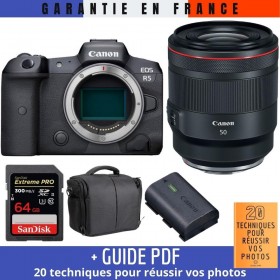 Canon EOS R5 + RF 50mm f/1.2L USM + SanDisk 64GB UHS-II SDXC 300 MB/s + Canon LP-E6NH + Bolsa - Contenido de la caja 2