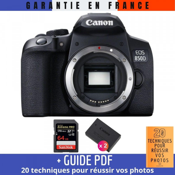 Canon EOS 850D Body + SanDisk 64GB Extreme UHS-I SDXC 170 MB/s + 2 Canon LP-E17-2
