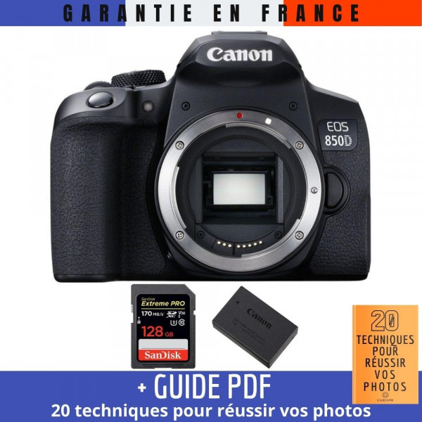 Canon 850D Nu + SanDisk 128GB Extreme UHS-I SDXC 170 MB/s + Canon LP-E17 + Sac-2