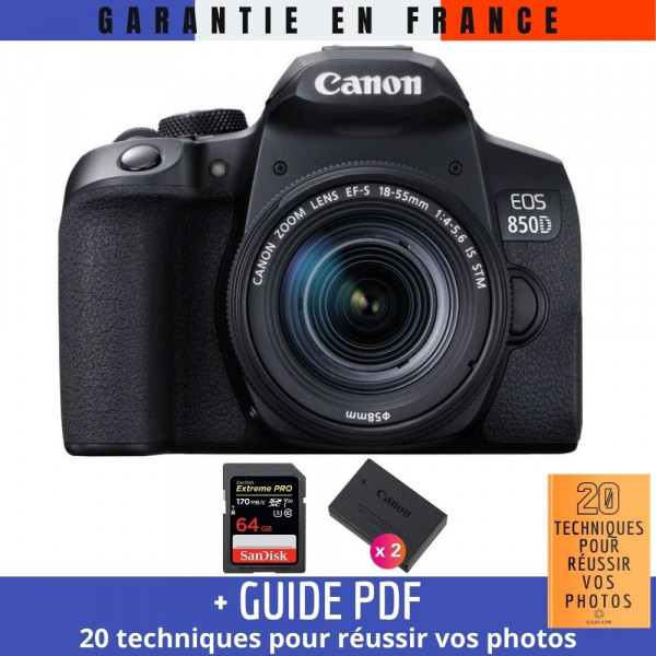 Canon 850D + EF-S 18-55mm f/4-5.6 IS STM + SanDisk 64GB Extreme UHS-I SDXC 170 MB/s + 2 Canon LP-E17-2