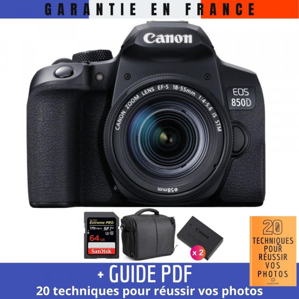 Canon 850D + EF-S 18-55mm f/4-5.6 IS STM + SanDisk 64GB Extreme UHS-I SDXC 170 MB/s + 2 LP-E17 + Bolsa-2