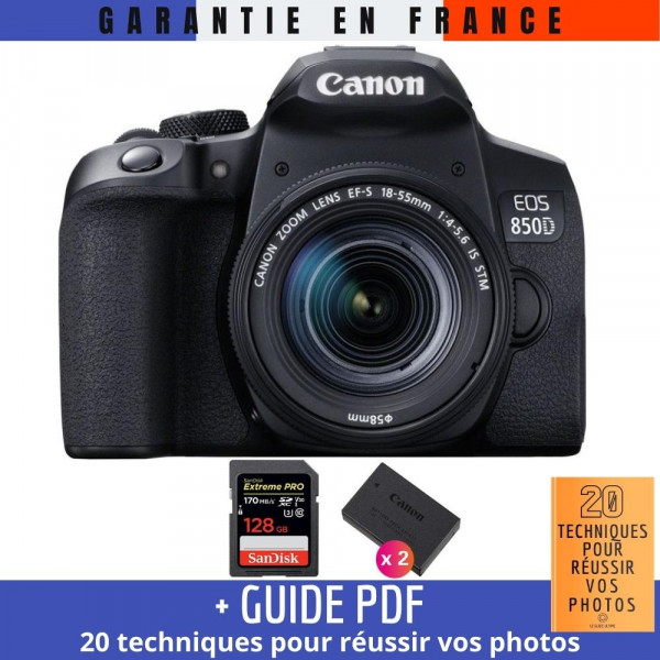 Canon 850D + EF-S 18-55mm f/4-5.6 IS STM + SanDisk 128GB Extreme UHS-I SDXC 170 MB/s + 2 Canon LP-E17-2
