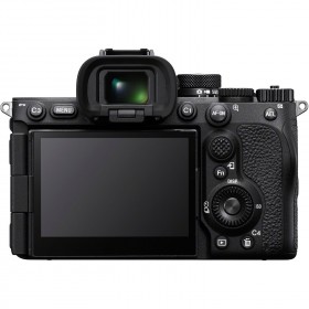 Sony A7R V mirrorless camera back view with LCD and viewfinder Sony A7R V mirrorless camera back view with LCD and viewfinder