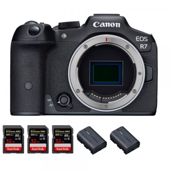 Canon EOS R7 + 3 SanDisk 32GB Extreme PRO UHS-II SDXC 300 MB/s + 2 Canon LP-E6NH - Cámara mirrorless|MCZ DIRECT