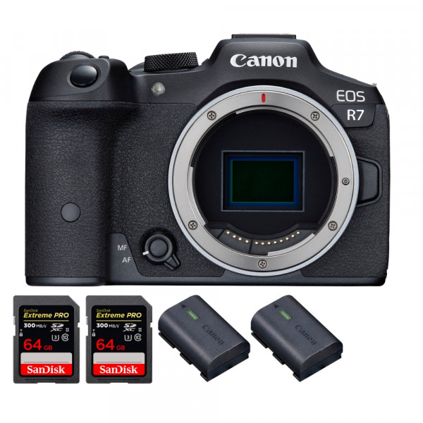 Canon EOS R7 + 2 SanDisk 64GB Extreme PRO UHS-II SDXC 300 MB/s + 2 Canon LP-E6NH - Appareil Photo Hybride-1