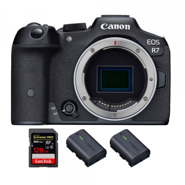 Canon EOS R7 + 1 SanDisk 128GB Extreme PRO UHS-II SDXC 300 MB/s + 2 Canon LP-E6NH - Cámara mirrorless-1