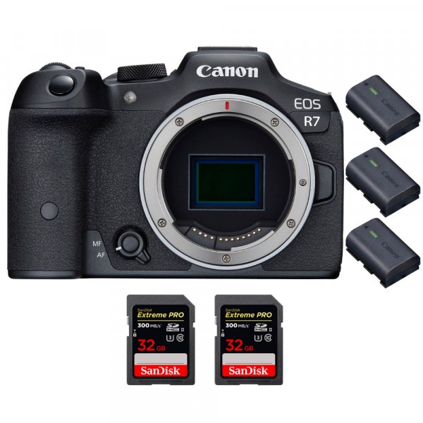 Canon EOS R7 + 2 SanDisk 32GB Extreme PRO UHS-II SDXC 300 MB/s + 3 Canon LP-E6NH - Cámara mirrorless-1