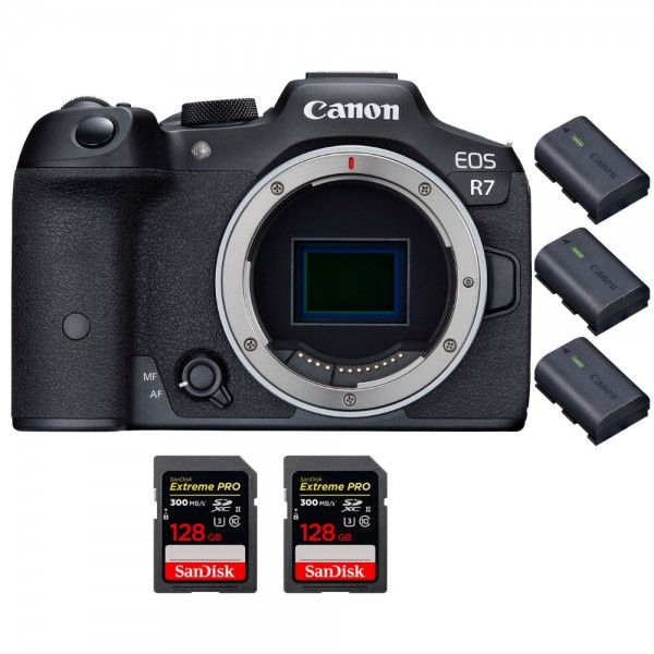 Canon EOS R7 + 2 SanDisk 128GB Extreme PRO UHS-II SDXC 300 MB/s + 3 Canon LP-E6NH - Appareil Photo Hybride-1