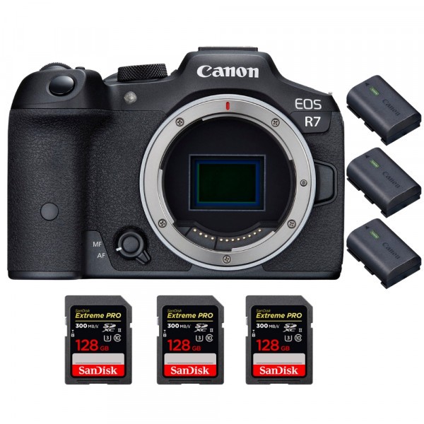 Canon EOS R7 + 3 SanDisk 128GB Extreme PRO UHS-II SDXC 300 MB/s + 3 Canon LP-E6NH - Cámara mirrorless-1