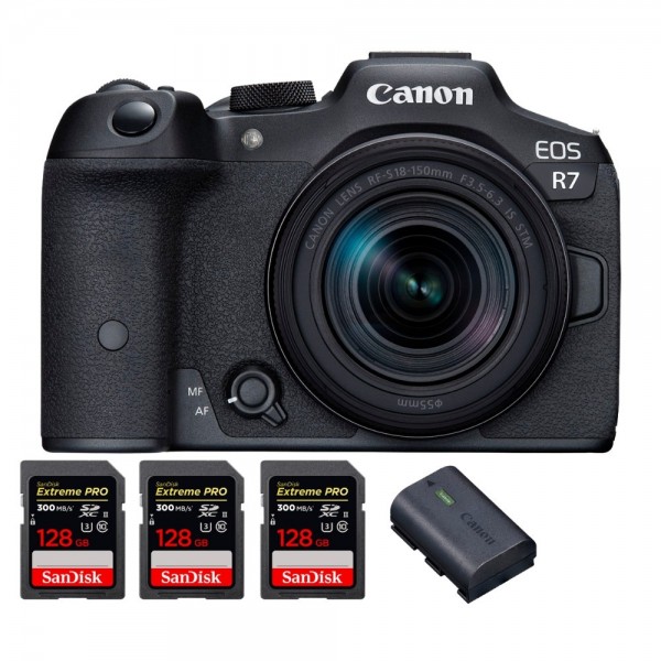 Canon EOS R7 + RF-S 18-150mm STM + 3 SanDisk 128GB Extreme PRO UHS-II SDXC 300 MB/s + 1 Canon LP-E6NH - Appareil Photo Hybride-1